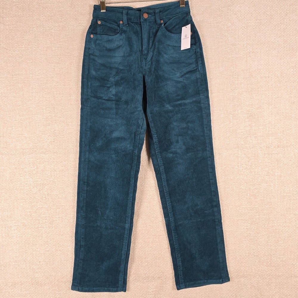 Volcom Stoned Straight Corduroy Pants Teal Blue High Rise B1932003 Size 24x27